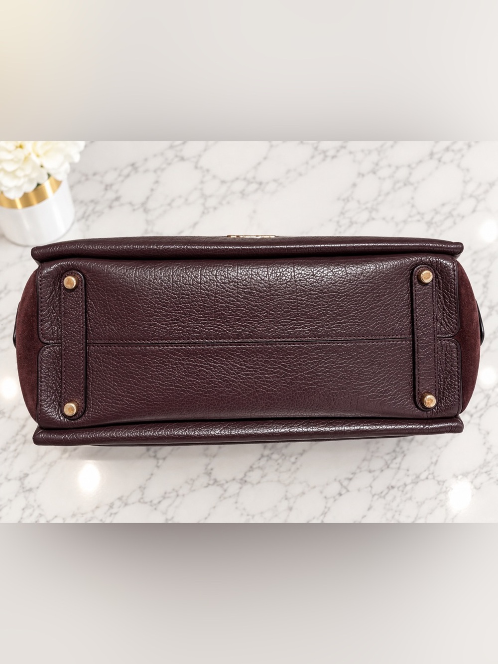 Coach Dark Brown/Burgundy Leather & Suede Satchel + Coordinating Wristlet - Picture 6 of 14